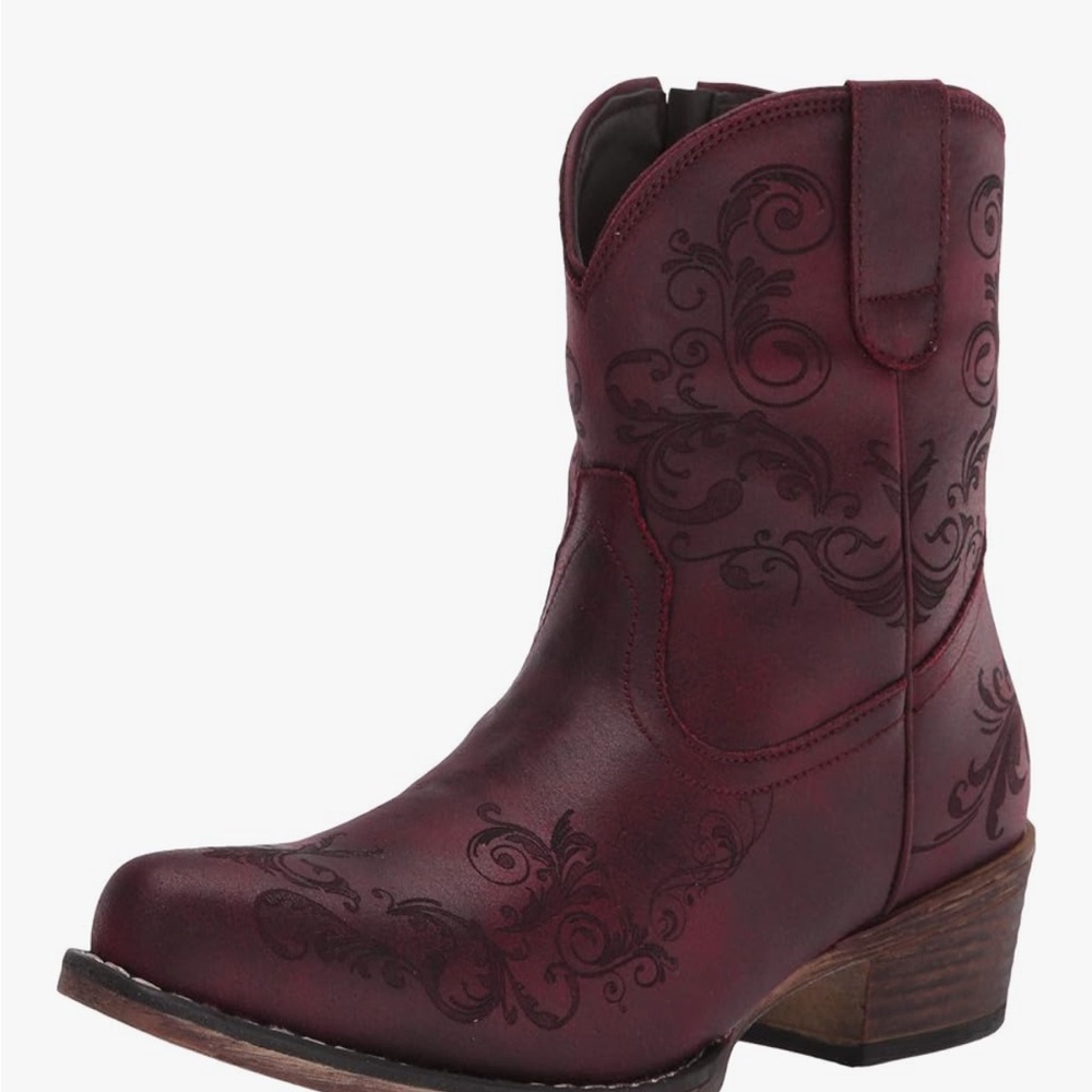 Roper Burgundy Embroidered Ankle Booties Size 6.5